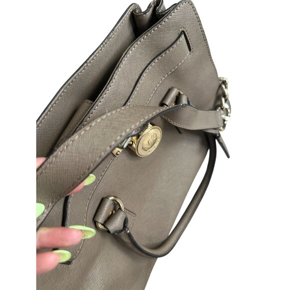 MICHAEL KORS Taupe Saffiano Leather East West Medium Satchel Handbag - Picture 8 of 14